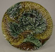Antique Green Majolica Pottery Compote with Leaves - 19th ...