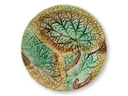 19th-C. English Majolica Begonia Plates | Chairish