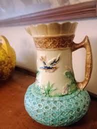 LOVELY MAJOLICA PITCHER WITH BIRDS BAMBOO MOTIF VINTAGE | eBay