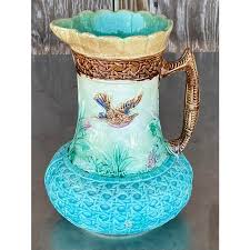 Vintage Regency Majolica Birds Vase Pitcher | Chairish