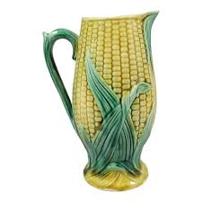 19th C English Majolica Corn Pitcher or Vase | Chairish