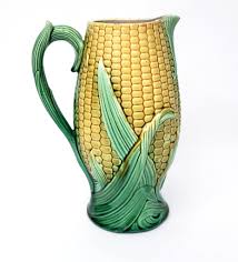 Majolica Corn & Husk Pitcher 9 1/4" Yellow & Green Pink Interior Not P – Zsinta