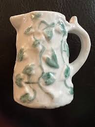 Antique/Unique Porcelain Mini Creamer w/ Handle white w/ green leaves 2&1/2” | eBay