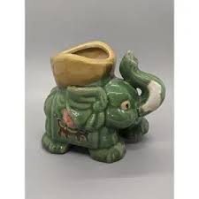 Accents | Small Green Majolica Elephant Succulent Planter Trunk Up Art Pottery Vtg 5 X 4 | Poshmark