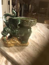 Vintage Mid Century Ceramic Elephant Planter 10"Tall Green Glazed 1950S | eBay