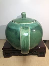 Antique Awaji Monochrome Japanese Apple Green Crackle Glazed ...