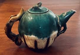 Vintage Majolica Green Teapot - Frog Lid - Applied Vine ...