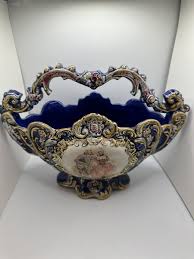 Antique Victorian vase - ceramic blue enamel with gold trim 8” H x 12” L | eBay