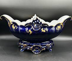 Vintage Cobalt Blue & Gold Footed ARPO Romanian Porcelain Fruit Bowl - Etsy Israel