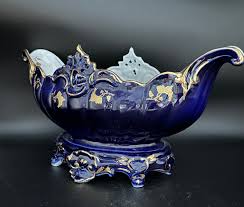 Vintage Cobalt Blue & Gold Footed ARPO Romanian Porcelain Fruit Bowl - Etsy Canada