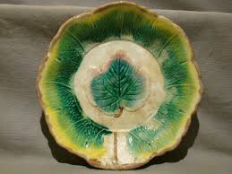 Antique Majolica Green Leaf on Large Leaf Bowl 9 1/4" dia x 1 3/4"h | eBay