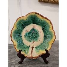 19th Century Majolica Grape Leaf Bowl | Chairish