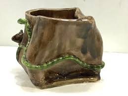 Handmade Art Pottery Vase Brown Bear in Tree Green Snakes Signed | eBay