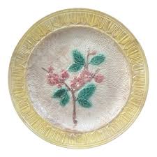 Vintage Majolica Yellow and Pink Flower Plate | Chairish