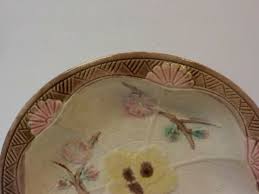 19th C. American Majolica 8" Deep Plate / Bowl, Yellow & Pink Flowers (#2) | eBay Australia