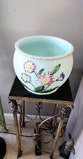 ITALY ITALIAN MAJOLICA LG POTTERY POT / PLANTER Basket Weave & raised flowers | eBay