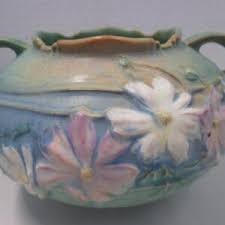 Roseville 6" Silhouette Floral Rose Basket - Valley 65 Antiques