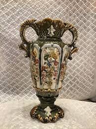 ANTIQUE FRENCH MAJOLICA VASE BARBOTINE DOUBLE ...