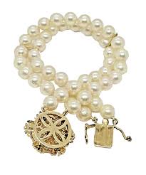 Double Strand 6.5 mm Akoya Pearl 14k Ruby, Sapphire ...