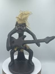 Vintage Hand Carved Wooden African Tribal Man playing guitar ...