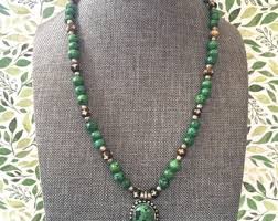 1970s Beaded Necklace Green Pendant Oval Non Magnetic Boho - Etsy