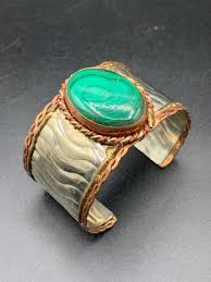 Brutalist Malachite Cuff Bracelet Vintage 70s Handmade Wide ...