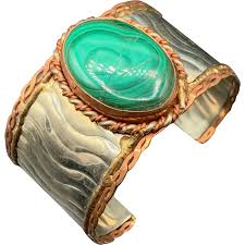 Brutalist Malachite Cuff Bracelet Vintage 70s Handmade Wide ...