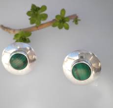 Vintage Genuine Malachite Stone 925 Sterling Silver Round ...