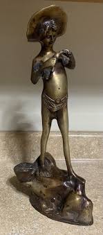 GIOVANNI VARLESE STYLE BRASS SCULPTURE, BAREFOOTED BOY WITH ...