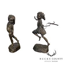 Mark Hopekins Signed "kids Play" Pair Patinated Bronze ...