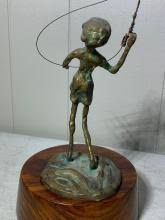 Sold at Auction: Malcolm Moran Bronze Sculpture Boy Fly Fishing