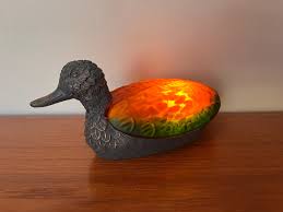 Bronze and Glass Mallard Duck Lamp - 1980s - Amber and Green Art Glass - Rustic Cabin Decor - Night Light - Man Cave - Etsy