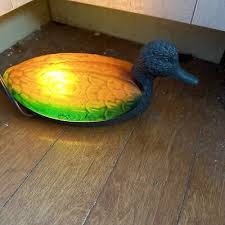 VINTAGE Tiffany Style Amber Brass Glass Duck Bird Mallard Table Lamp Night Light | eBay