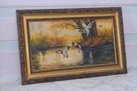 Vintage Duck Hunting Oil Painting: Autumn River Landscape ...