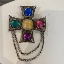 VTG Gold-tone Large Maltese Rhine Stone Cross Brooch Pin | eBay