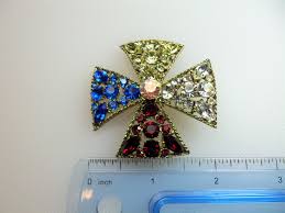 Vintage Rhinestone Maltese Cross Brooch Pendant: Gold Tone ...