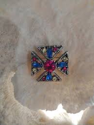 Vintage Maltese Cross Silver Tone Pin With Pink, Blue and ...