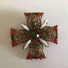 Vintage EMMONS Maltese Cross Brooch.gold Tone.rhinestone ...