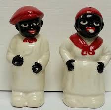1940s BLACK AMERICANA Salt & Pepper Shaker Set Mammy Jamima Chef vtg old Antique | #484567231