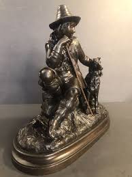 Antique white metal statue/figurines/Shepherd/Dog/spelter ...