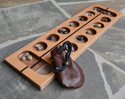 Handmade Mancala Board Game: Wood Board With Leather Bags - Etsy