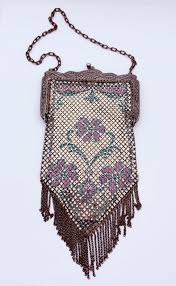 Antique Art Deco Purple Flower Enamel Mesh Purse W/ Ornate ...