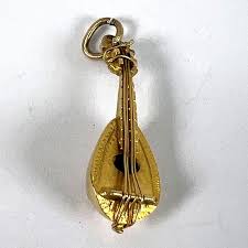 Vintage Banjo Sitar 18K Yellow Gold Charm Pendant For Sale ...