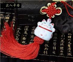 Ceramic Lucky Cat Hanging Home Car Charm Feng Shui Pendant ...