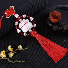 1pc Red Lucky Cat Charm Ceramic Car Hanging Pendant Chinese ...