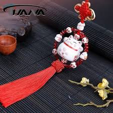 Cartoon Ceramic Car Pendants Pink Cute Lucky Cat Ornament ...