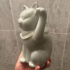 Vintage 1980s Celadon Maneki Neko Figurine, Left Paw Up for Good Fortune | eBay