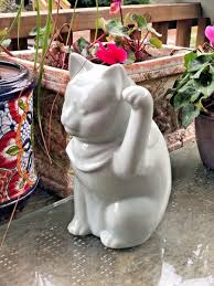 JAPANESE ANTIQUE LEFT BECKONING CELADON GLAZE CAT SCULPTURE OKIMONO 9" STATUE | eBay