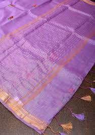Anar Buttas and Floral embroidery on Silk Linen Saree In ...