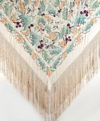 Sold at Auction: Embroidered raw silk Manila shawl